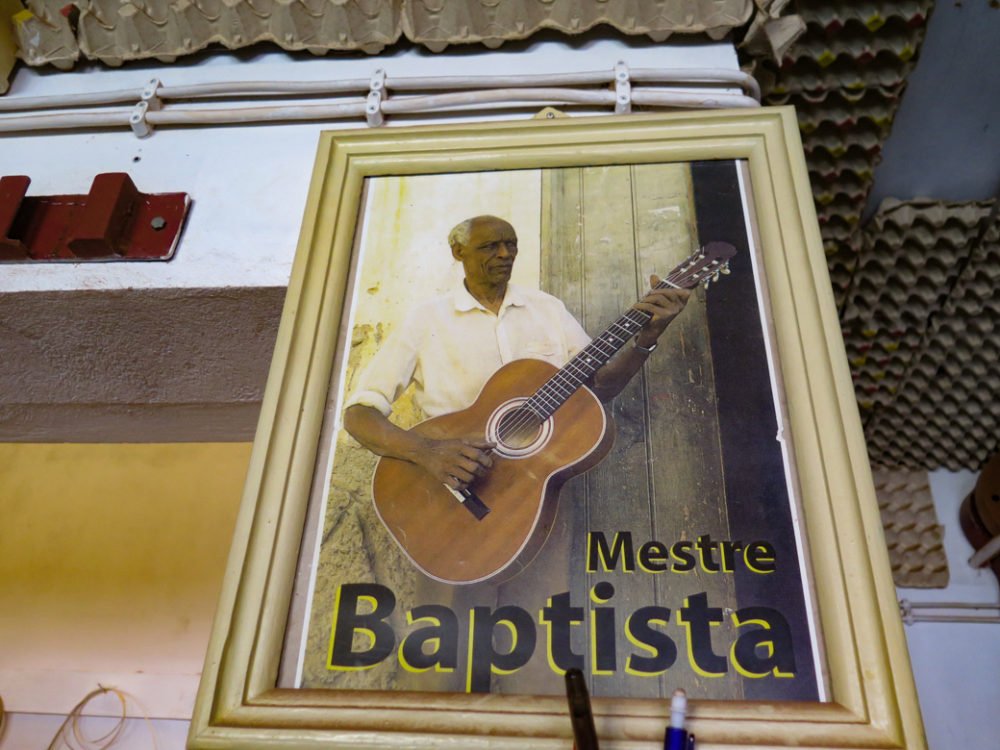 Instrument-building studio of the late Mestre Baptista in Mindelo. The Baptista family includes many great musicians, among them Cesaria's musical director, Bau, and the current proprietor of the workshop, Luis Baptista. (BE)